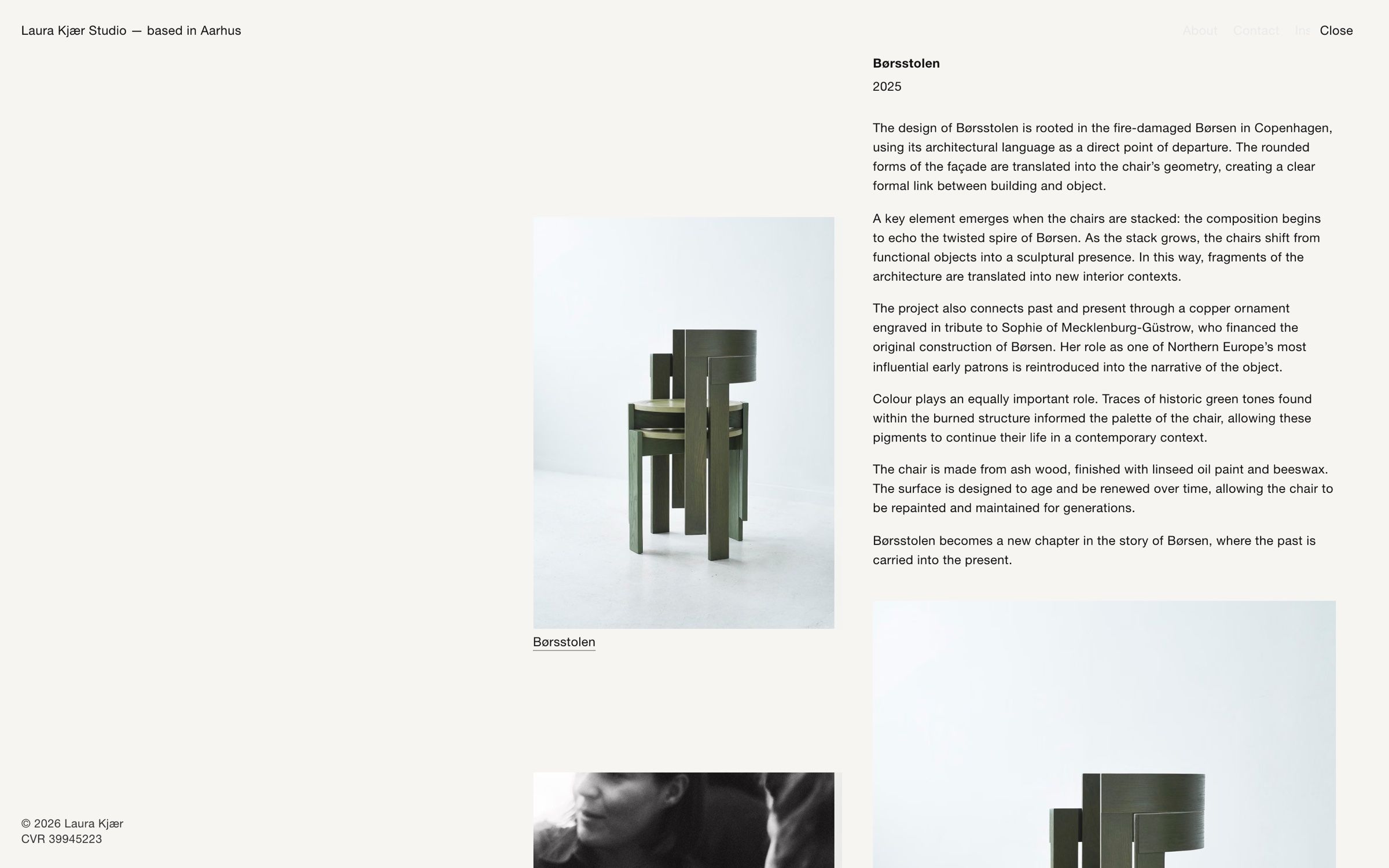 The Børsstolen drawer on desktop, the story of the chair sliding in beside the project list