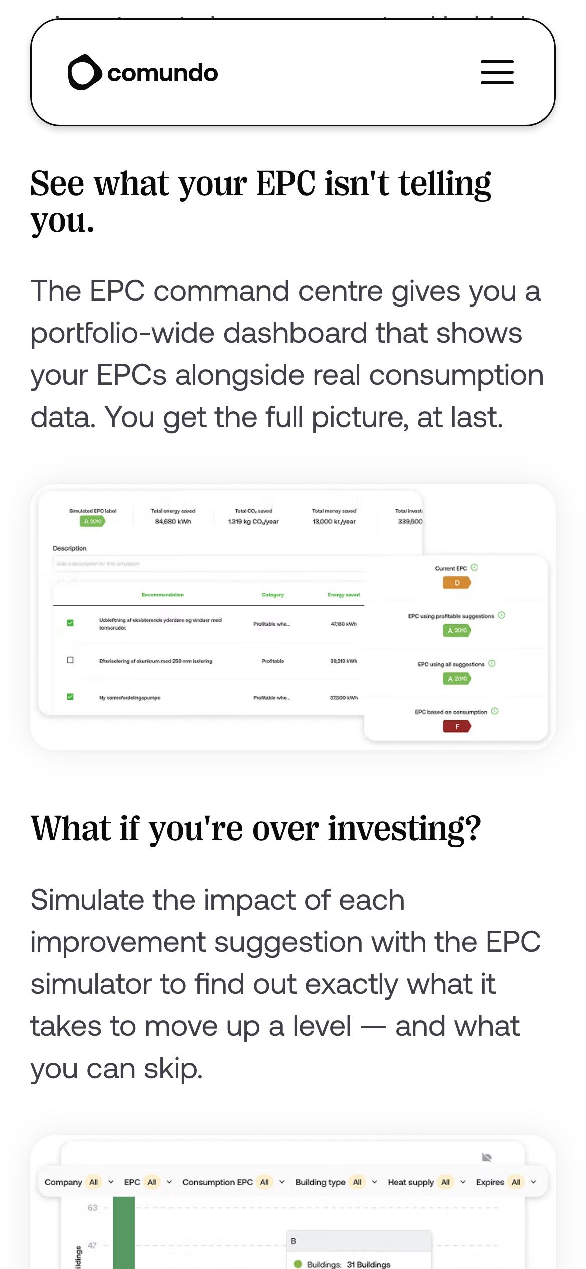 The EPC command centre feature on a phone, the heading “See what your EPC isn’t telling you” above a dashboard screenshot